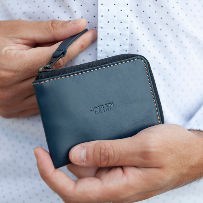 Monedero Piel Hombre Jaslen Lyon Azul Marino-Camel