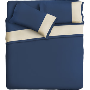 Completo letto bordo RASO IPERSAN Puro Cotone Panna fondo Blu