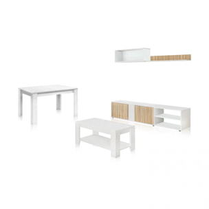 Pack salón con mesa de centro y mesa de comedor Alix Max Blanco Artik (Blanco Mate) - Natur