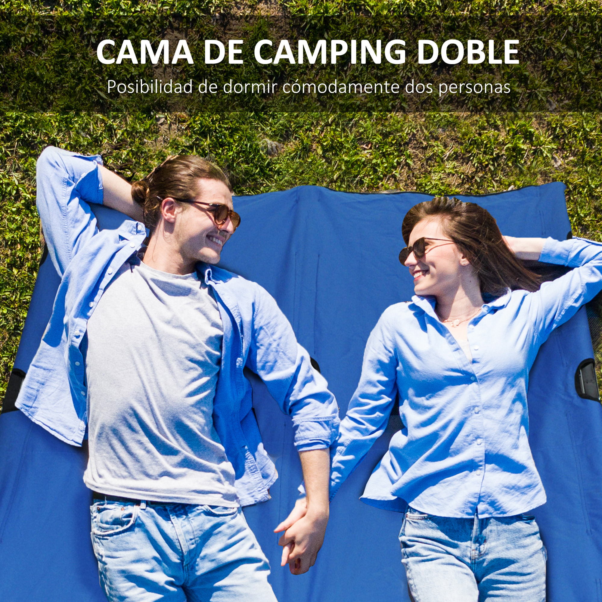 Cama de Camping Plegable Cama de Acampada con Bolsa de Transporte y Marco Metálico Carga 136 kg para Playa Senderismo 193x125x40 cm Azul