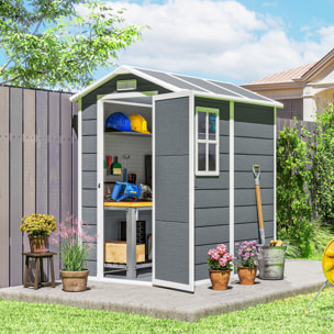 Caseta de Jardín Exterior, 2,1 m², 131x186x198 cm, Cobertizo de Jardín Exterior con Suelo, Ventana, Puerta con Cerradura, Ventilaciones, para Almacenamiento de Herramientas, Gris