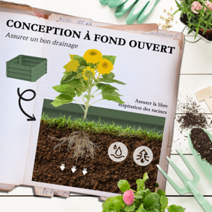 Carré potager de jardin avec tuteur modulable tôle d'acier ondulée vert