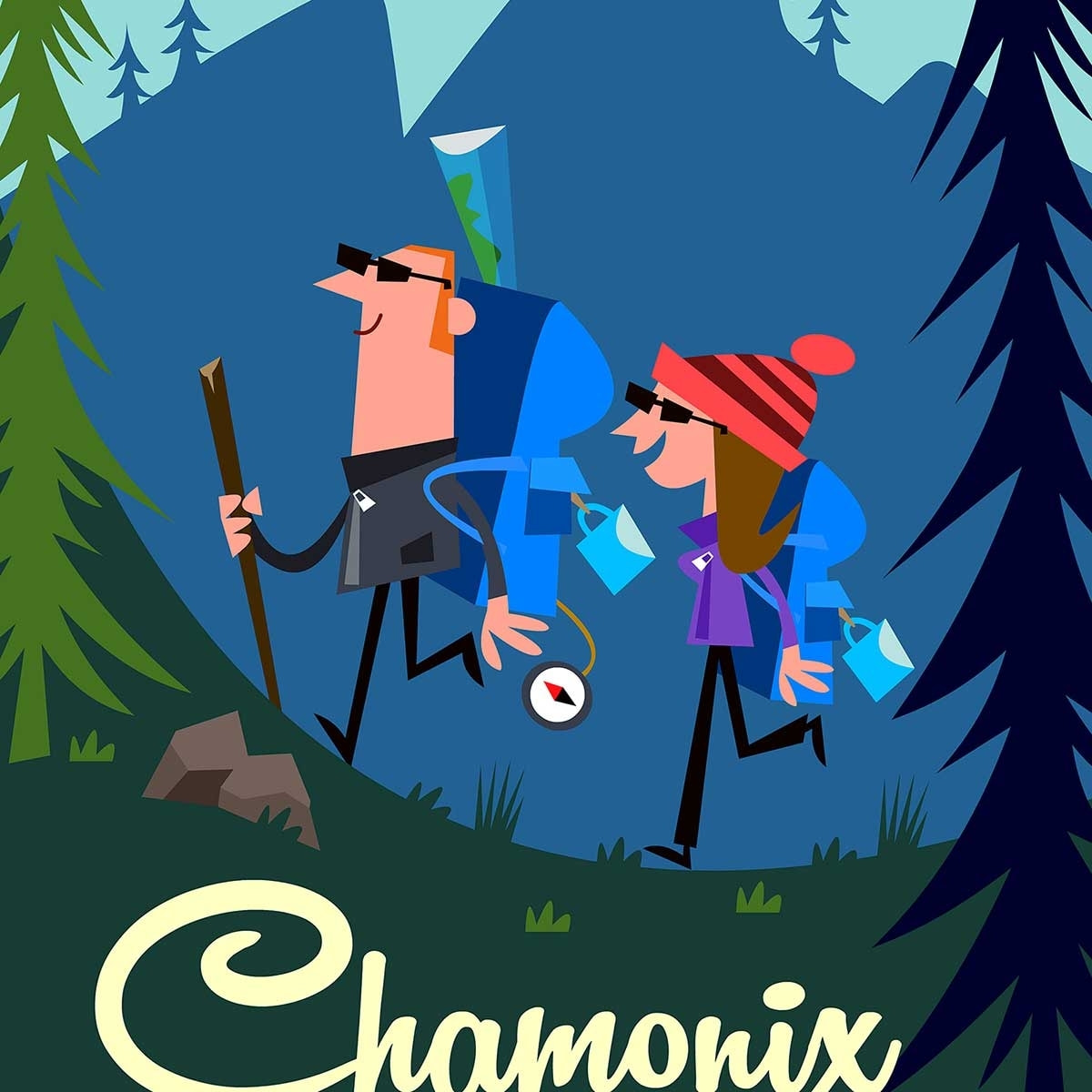 Poster de rando à chamonix Affiche sous cadre bois