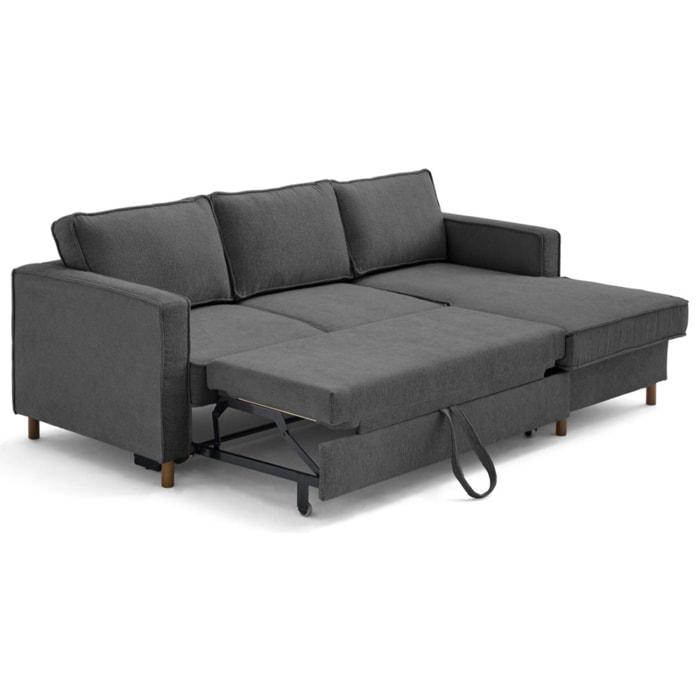 Jake - canapé d'angle droit 4 places convertible avec coffre en tissu velours relief - Gris Anthracite