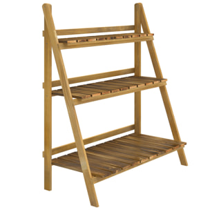 Étagère à plantes forme pyramidale échelle pliante avec 3 étagères - dim. 80L x 37l x 93H cm - bois sapin traité carbonisation
