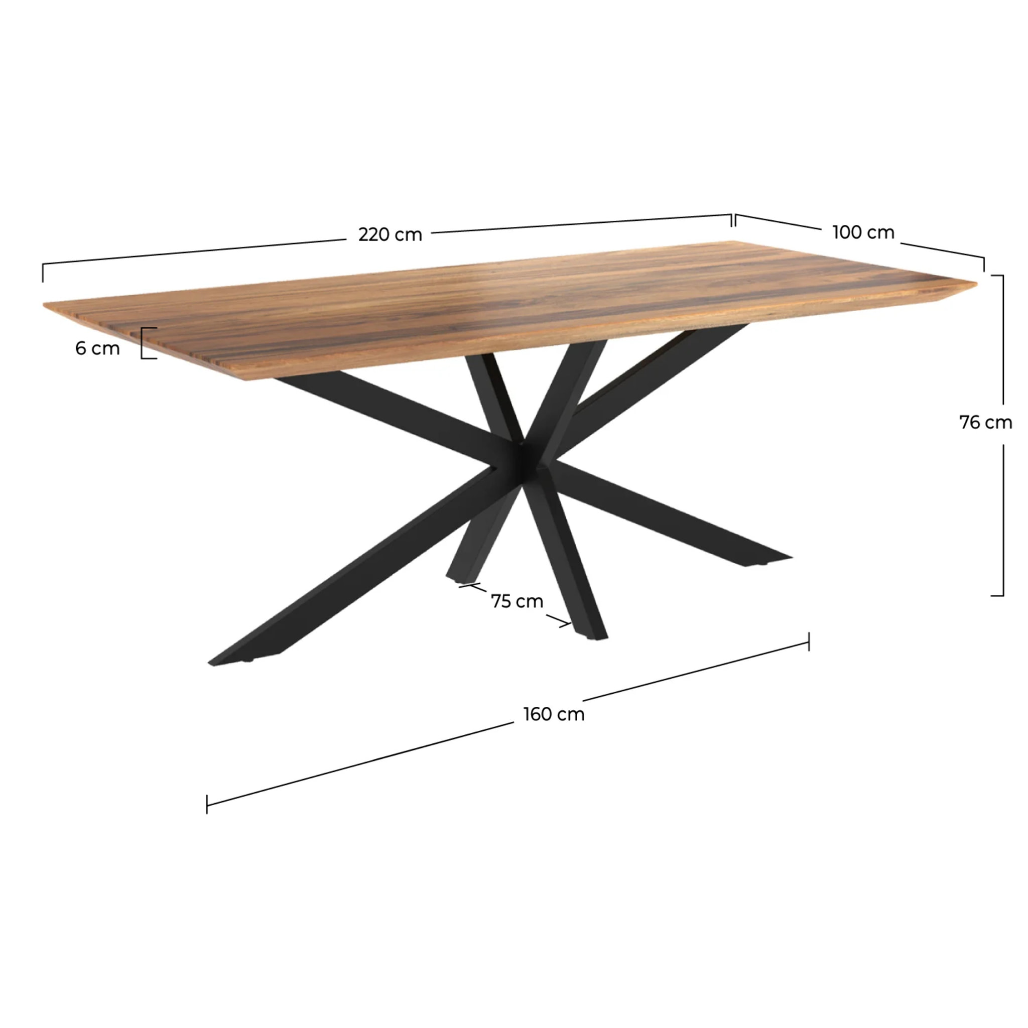 Table rectangulaire 8 personnes en bois de suar et métal 220 cm - Sudirman