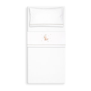 Triptico Cuna Coralina Estampado Oso Luna Estrellas + Broche Bco/Verde