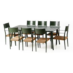 Ensemble table de jardin 200 cm et 8 fauteuils kaki effet rotin BRADDON