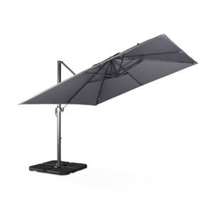 Parasol déporté carré gris 3x3m structure grise + Lot de 4 dalles à lester 50x50cm