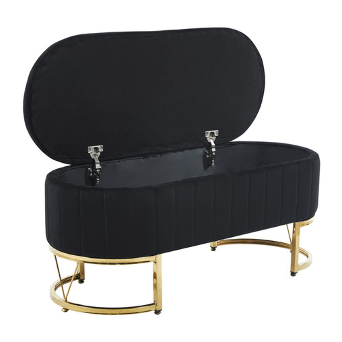 Panca Contenitore Ovale in Effetto Velluto con Ampio Vano Contenitore, Seduta Imbottita e Gambe in Acciaio, Design Elegante per Camera da Letto, Ingresso e Soggiorno