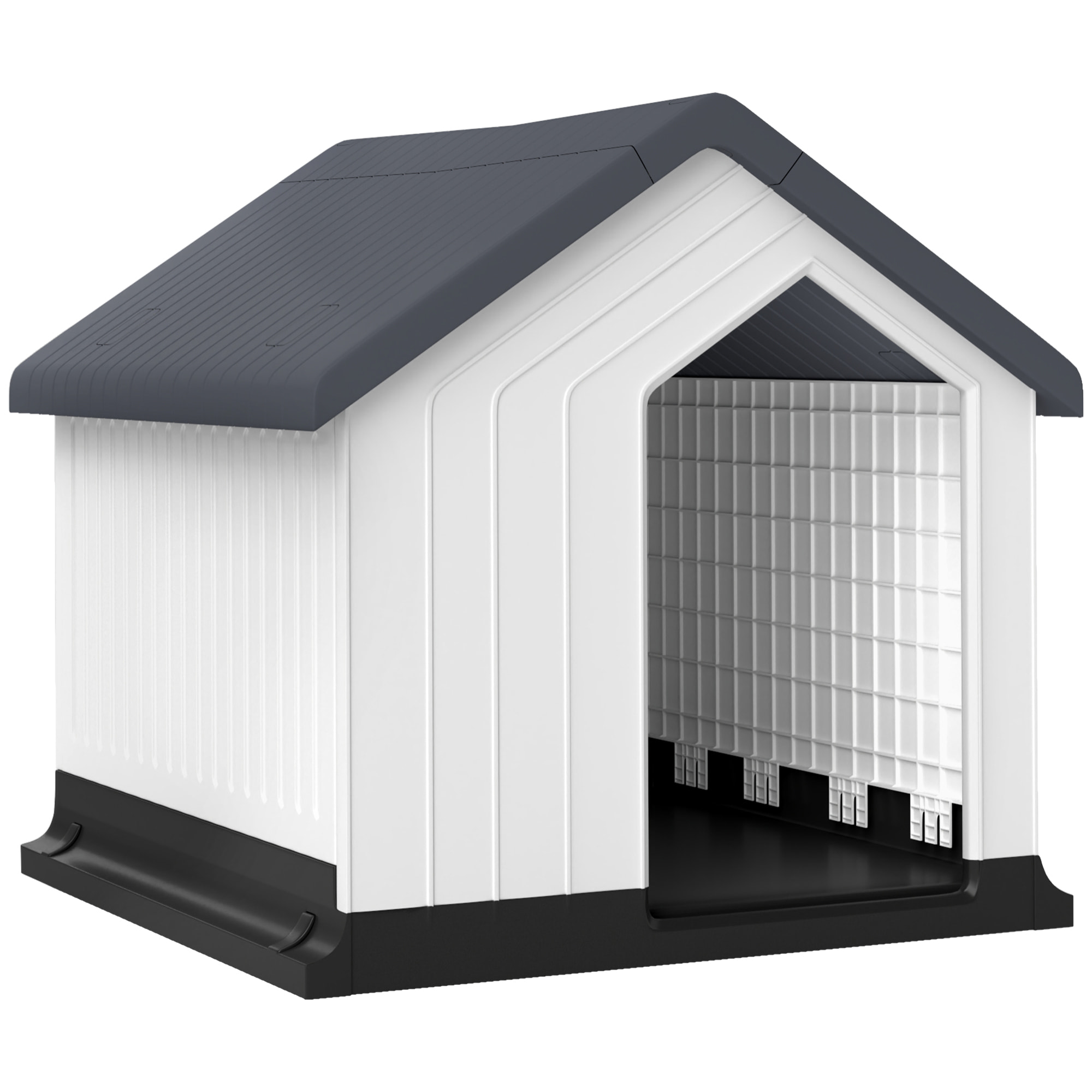 Niche chien extérieure - maison chien - niche plastique - grille d'aération - dim. 62L x 61l x 60H cm - blanc gris noir