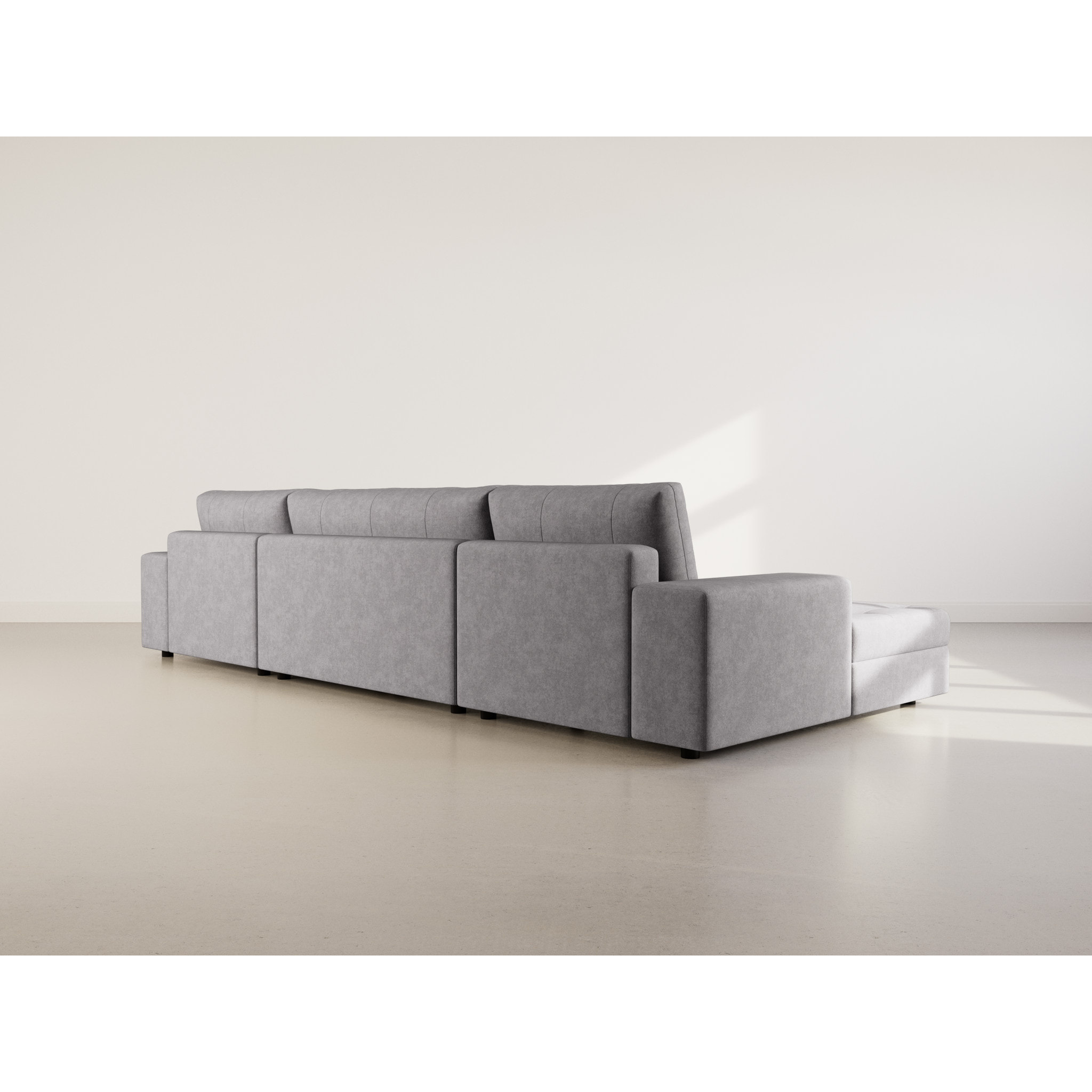 Bastian - canapé panoramique en U 7 places convertible avec coffre en velours texturé - Gris foncé