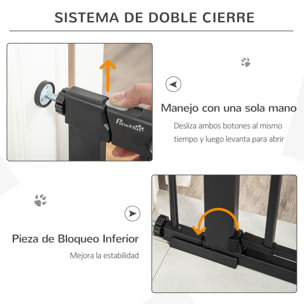 Barrera de Seguridad Perros 75-103cm con 2 Extensiones Cierre Automático Negro