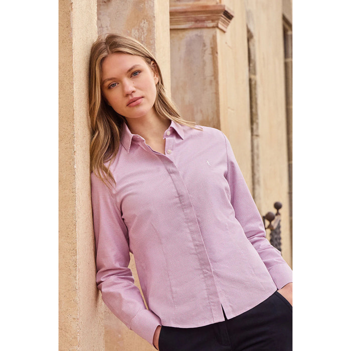 Camicia rosa con pied de poule e ricamo Rigby Go