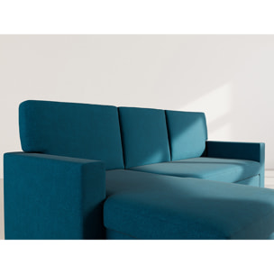Meiya - canapé d'angle réversible 4 places convertible avec coffre en tissu - Bleu