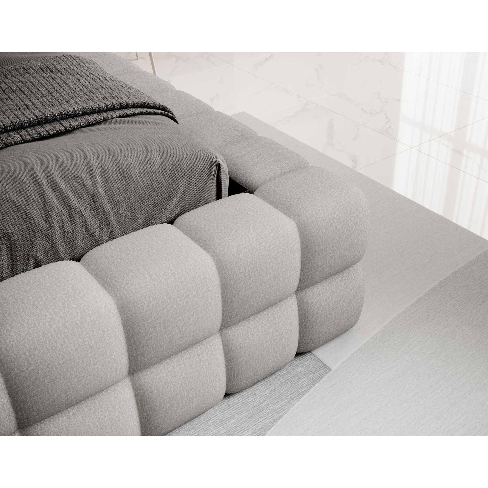 Kingston - lit coffre - 140x200 - sommier inclus - en tissu bouclette - Gris