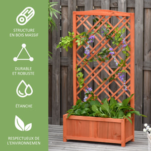 Jardinière avec treillis - bac à fleurs - jardinière sur pied - dim. 60L x 30l x 122H cm bois sapin pré-huilé