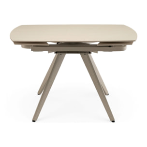 Tavolo allungabile LAVEZZI in ceramica, finitura travertino e gambe in metallo beige - 120×80x78 – 180×80x75 cm