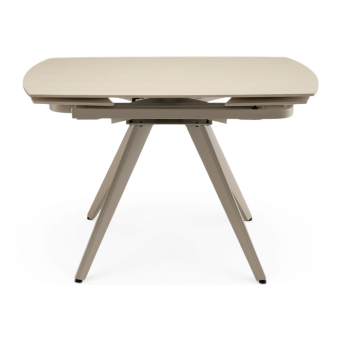 Tavolo allungabile LAVEZZI in ceramica, finitura travertino e gambe in metallo beige - 120×80x78 – 180×80x75 cm