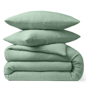 Paire de Taies d'oreiller gaze de coton vert givrée