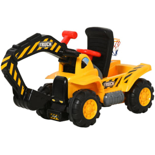 Tracteur tractopelle porteur enfant 12-36 mois coffre panier de basket intégré et balles HDPE jaune noir