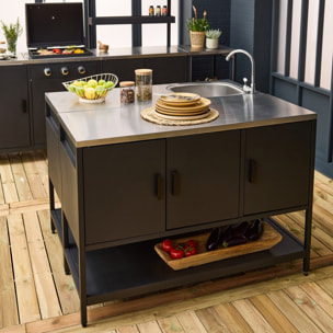 Cuisine extérieure 2 modules en acier inoxydable noir