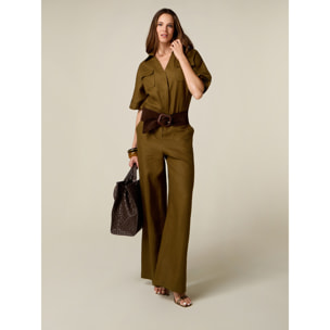 Oltre - Pantaloni palazzo in lino - Verde militare