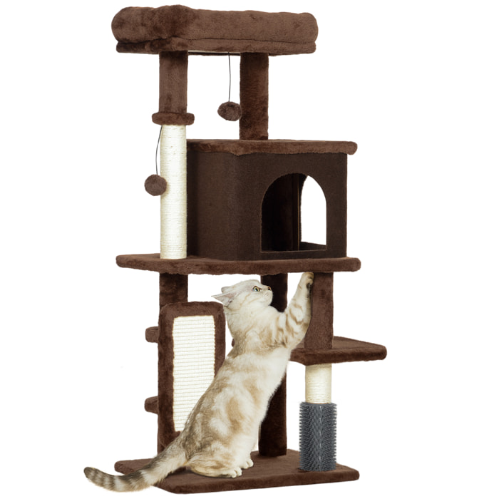 Árbol Rascador para Gatos Altura 104 cm Árbol para Gatos Torre para Gatos con Plataformas Poste con Cepillo Bolas Colgantes y Almohadilla para Rascar Marrón