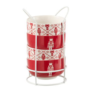 J-Line bol + socle Casse-Noisette - métal/céramique - rouge - boîte de 4