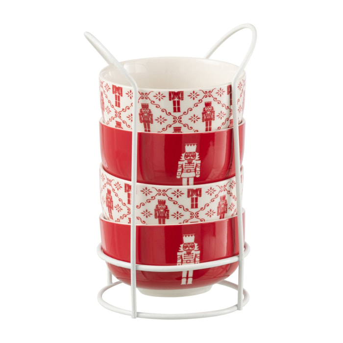 J-Line bol + socle Casse-Noisette - métal/céramique - rouge - boîte de 4