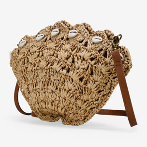 Bolso concha rafia marrón con conchas