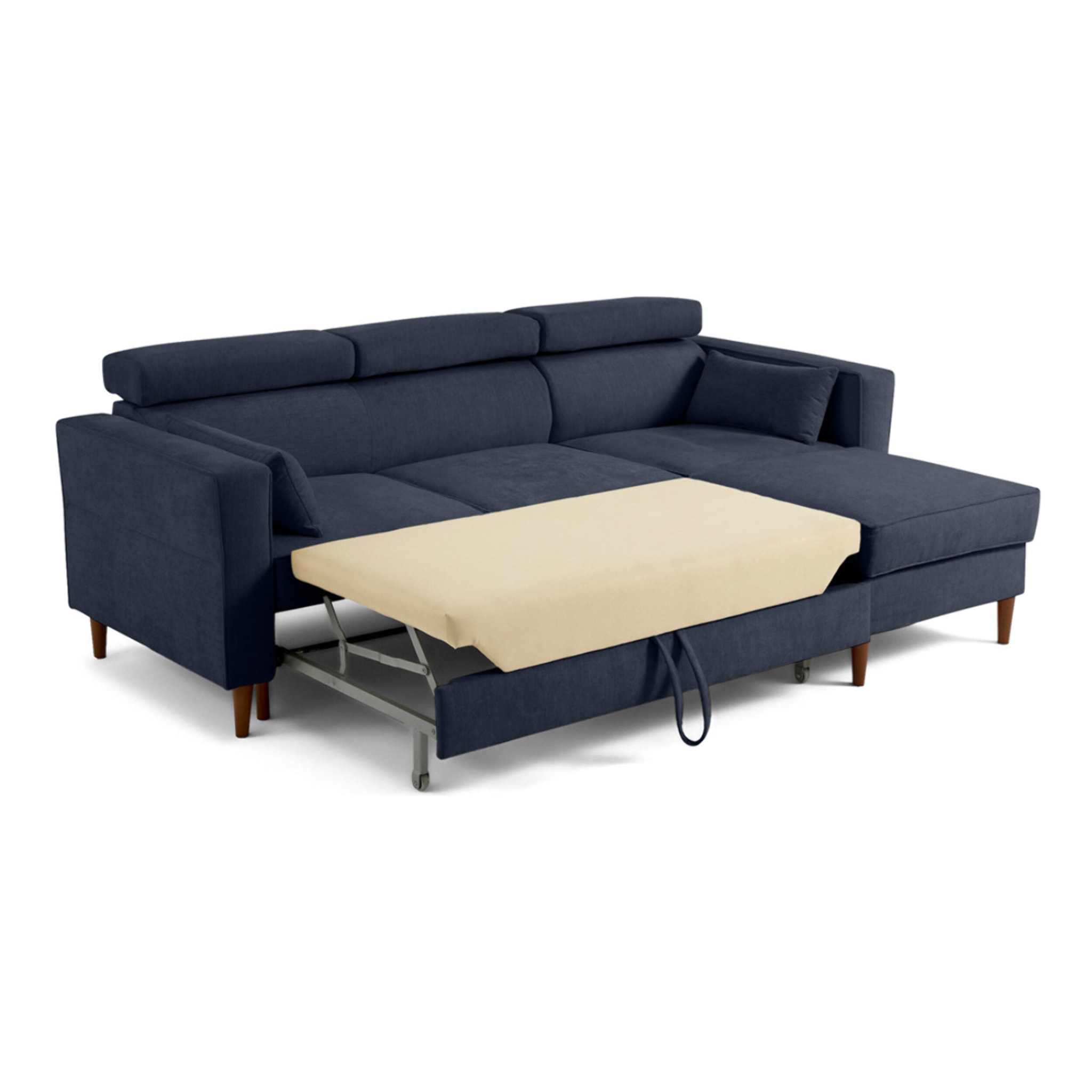 Alicante - canapé d'angle réversible convertible avec têtières - coffre - 4 places - en tissu texturé - Bleu marine