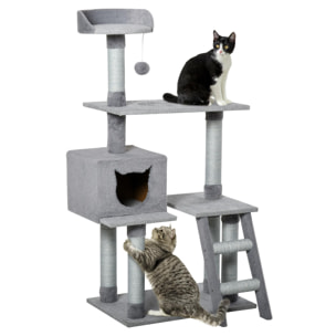 Árbol Rascador para Gatos Altura 124 cm con Plataformas Escalera Cueva y Postes