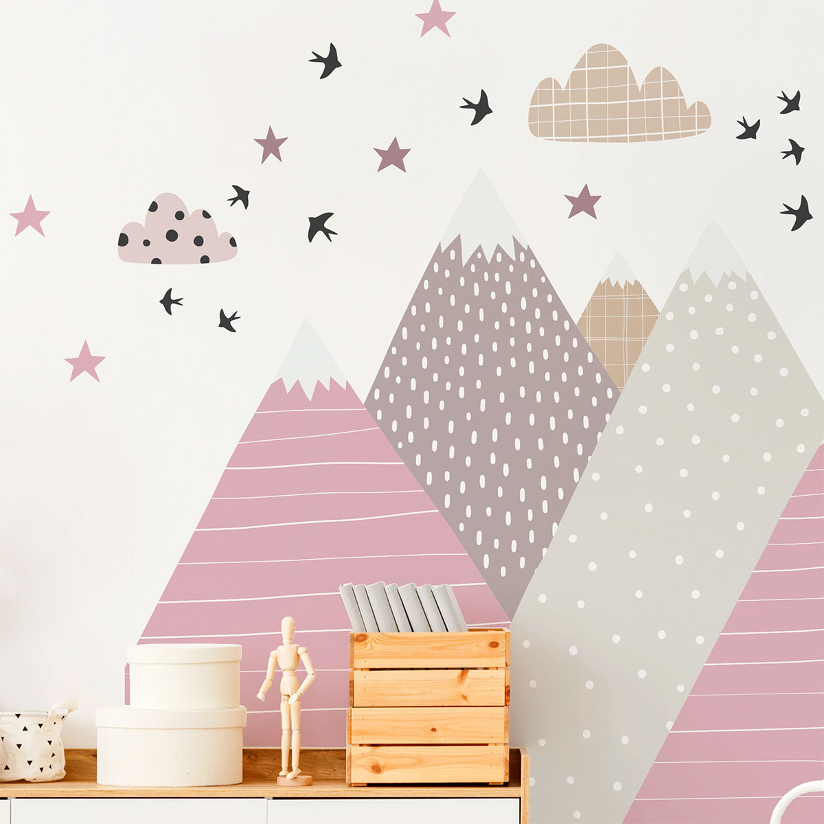 Stickers muraux enfants - Décoration chambre bébé - Autocollant Sticker mural géant enfant montagnes scandinaves JENIKA