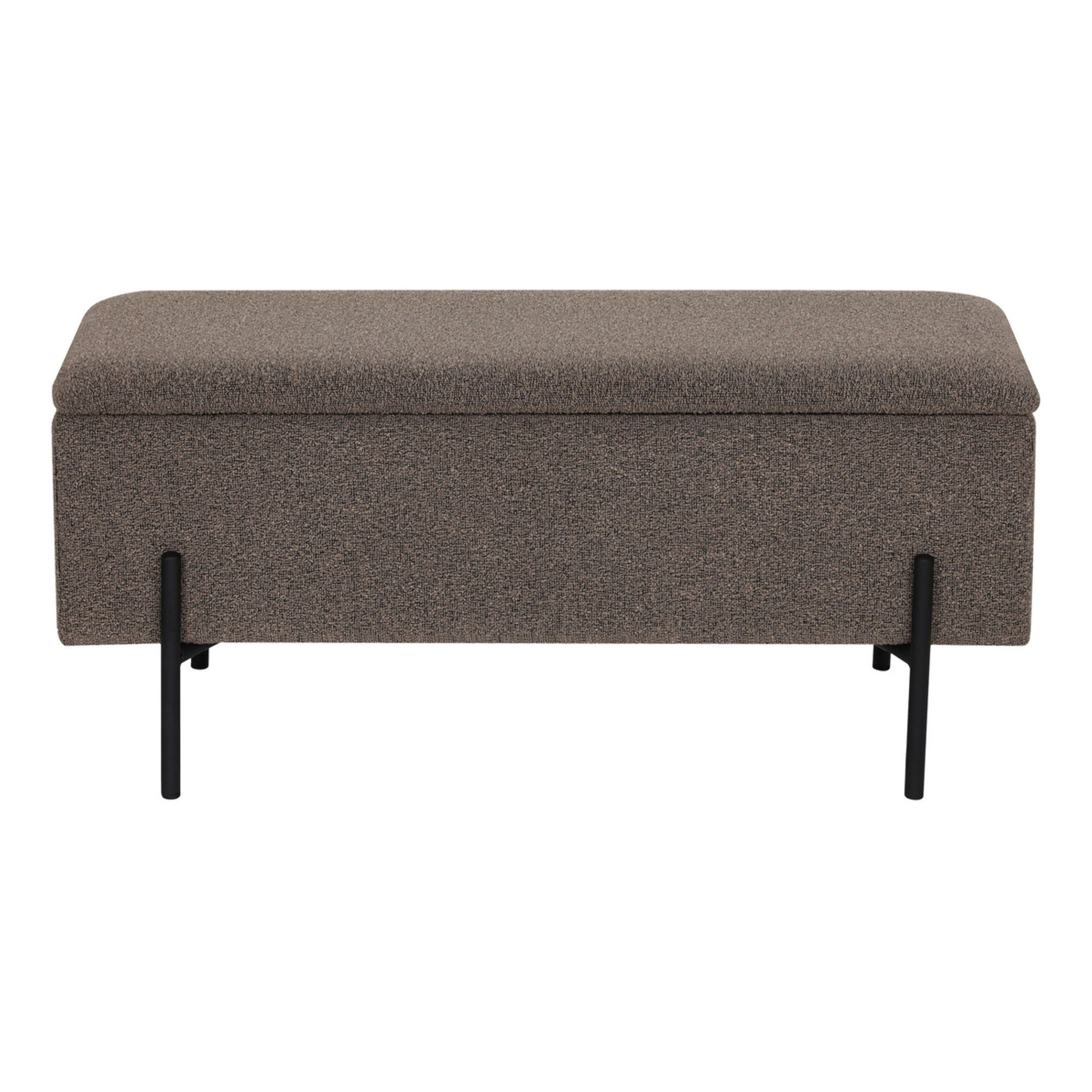 Watford - Panca contenitore in bouclé marrone con gambe in metallo nero 95x36,5x43 cm