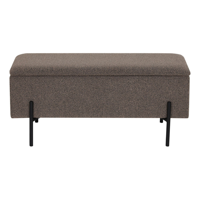Watford - Panca contenitore in bouclé marrone con gambe in metallo nero 95x36,5x43 cm