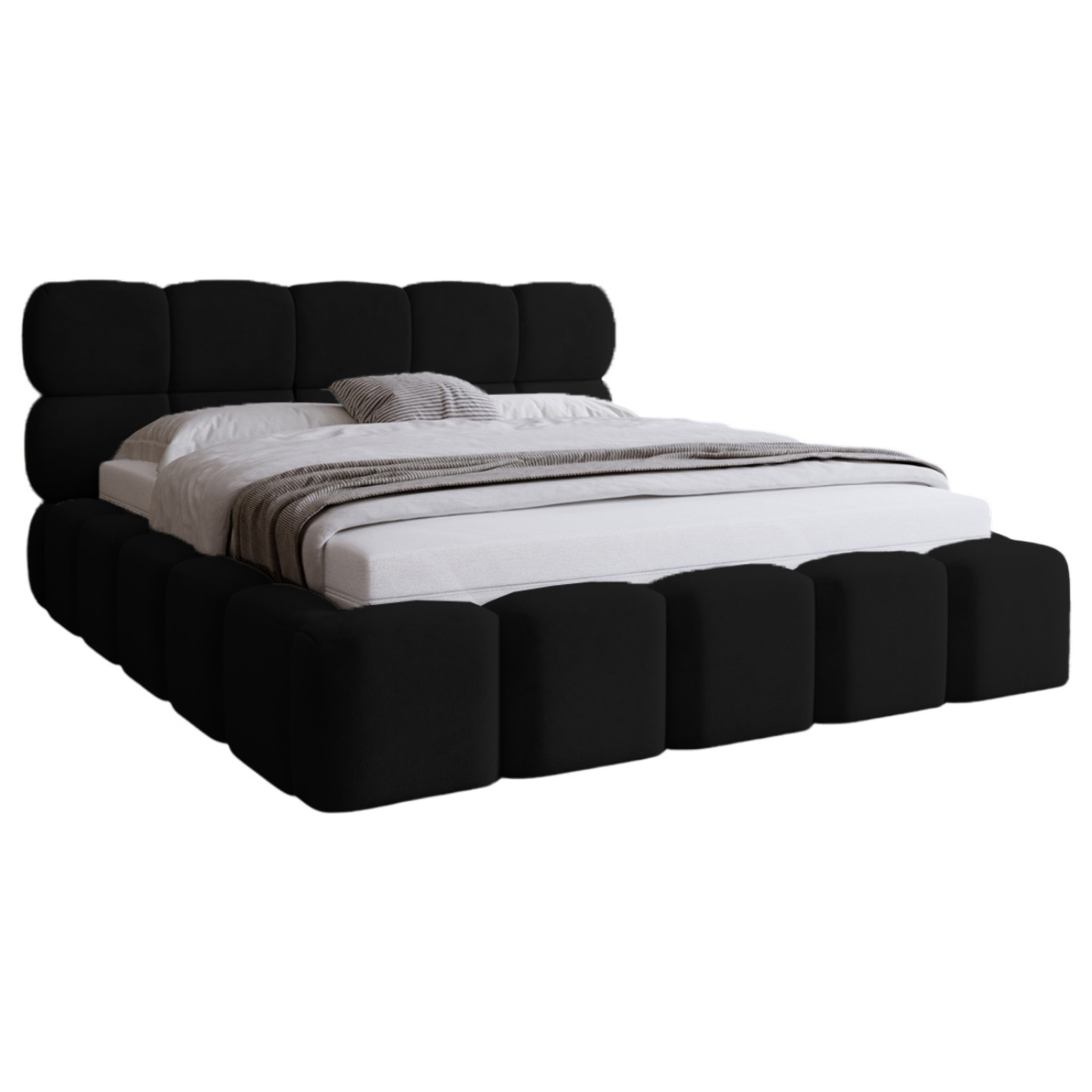 Mariposa - lit coffre - 140x200 cm - sommier inclus - en velours - Noir