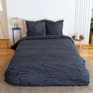 Parure de lit coton réversible imprimé zèbre 2 places noir ZEBRA