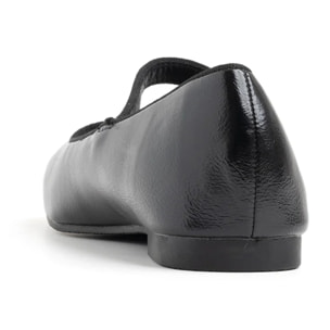 Ballerina punta quadrata con cinturino - NERO