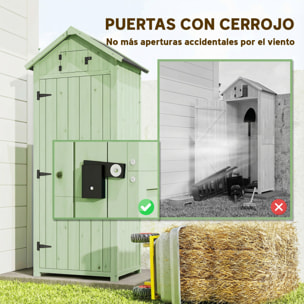 Armario de Jardín de Madera 77x54,2x179 cm 0,3 m² Cobertizo para Almacenaje de Herramientas con 3 Estantes y 2 Puertas con Cerrojo para Patio Terraza Verde