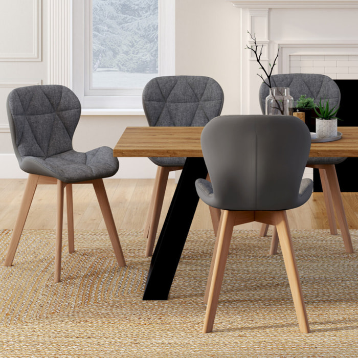 Chaises Gladys en tissu et pieds bois - Gris