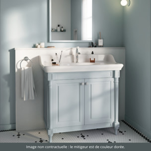 Pack meuble vasque Cléo 1889 bleu velours + miroir + mitigeur or