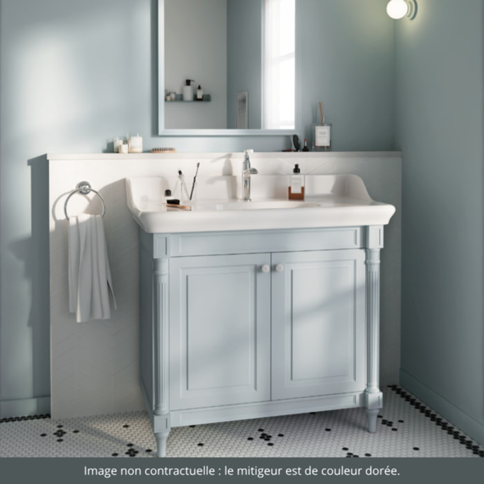 Pack meuble vasque Cléo 1889 bleu velours + miroir + mitigeur or