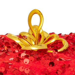 Sujet polystyrène cadeau sequins H.12cm rouge