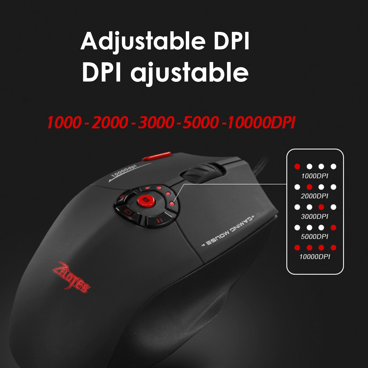 Ratón gaming C-16, hasta 10.000DPI, 1000Hz, 12 botones programables, peso ajustable. Iluminación RGB.