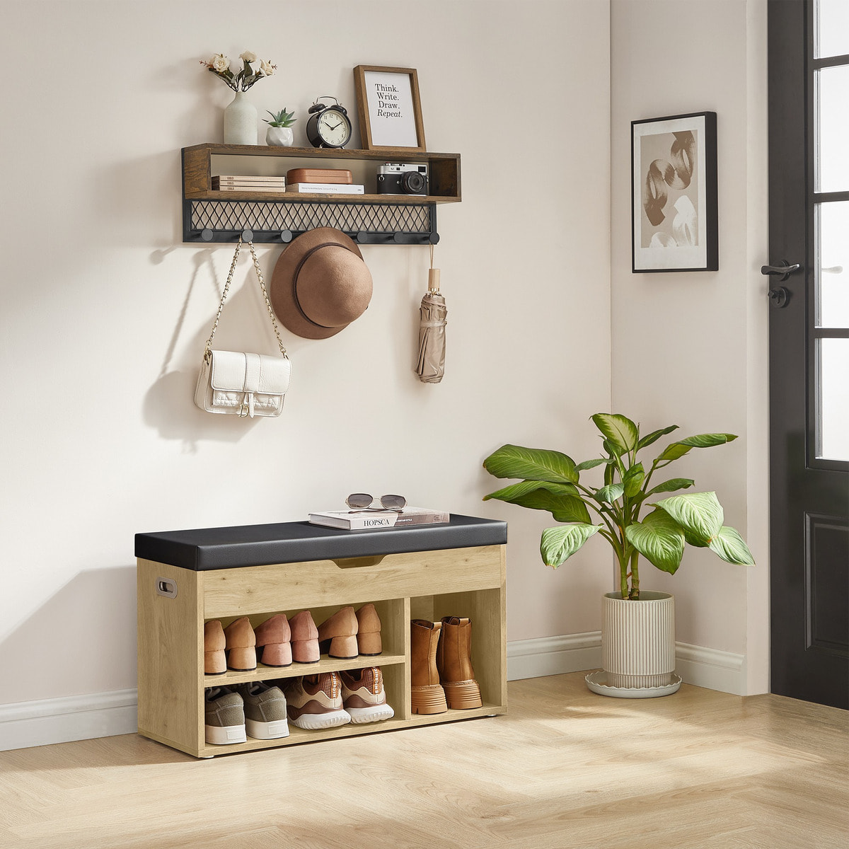 Panca Scarpiera Oskar in Rovere Artisan con Seduta Imbottita