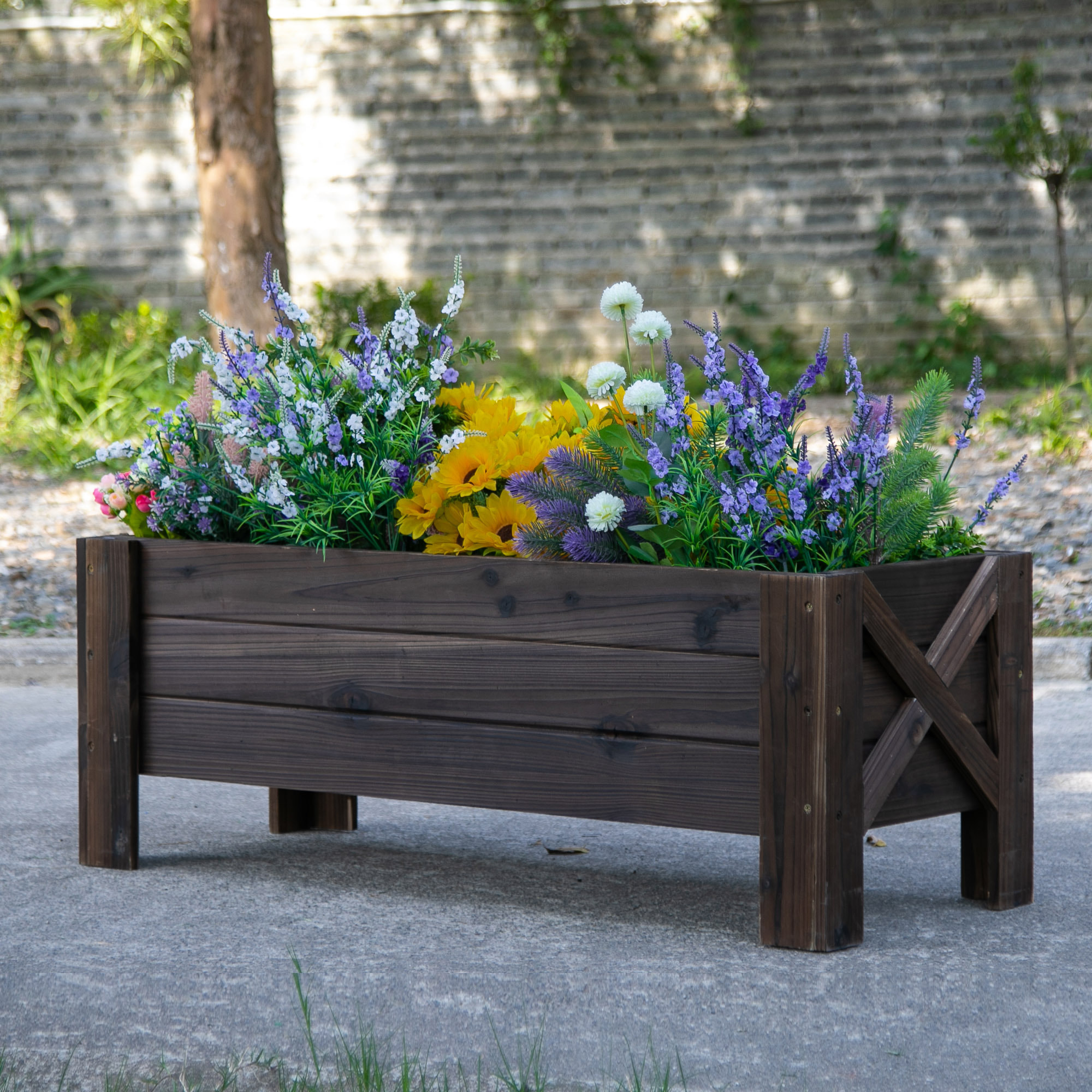 Jardinera de Madera Arriate Rectangular para Flores y Plantas 100x36,5x36cm