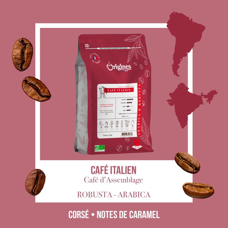 Café Bio - Italien - Blend Arabica et Robusta - Italienne 250g