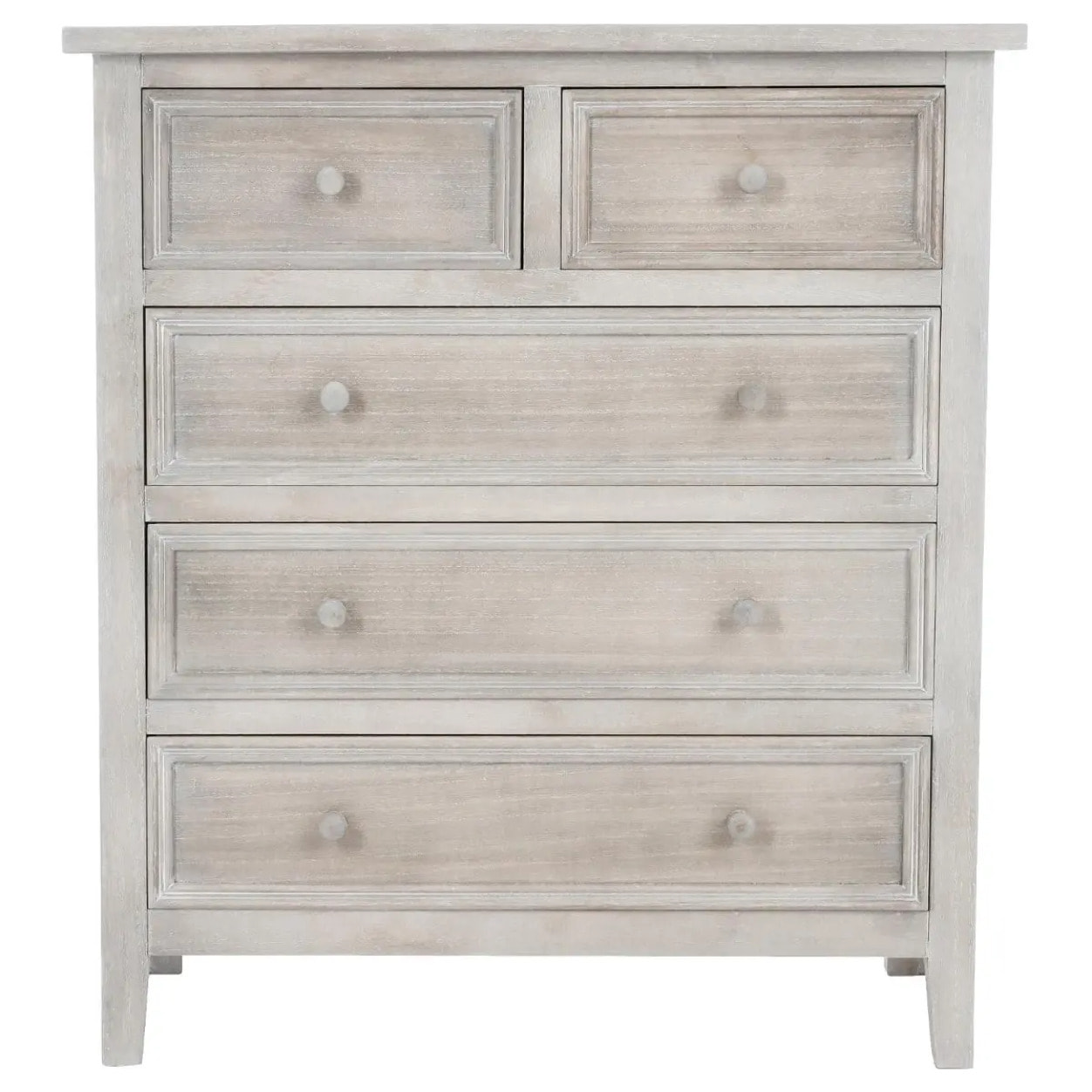 Chiffonnier "Charme" bois blanchi 5 tiroirs