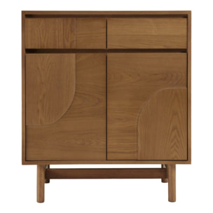 MARIO - Buffet couleur naturelle 2 tiroirs 2 portes décor motif arrondi